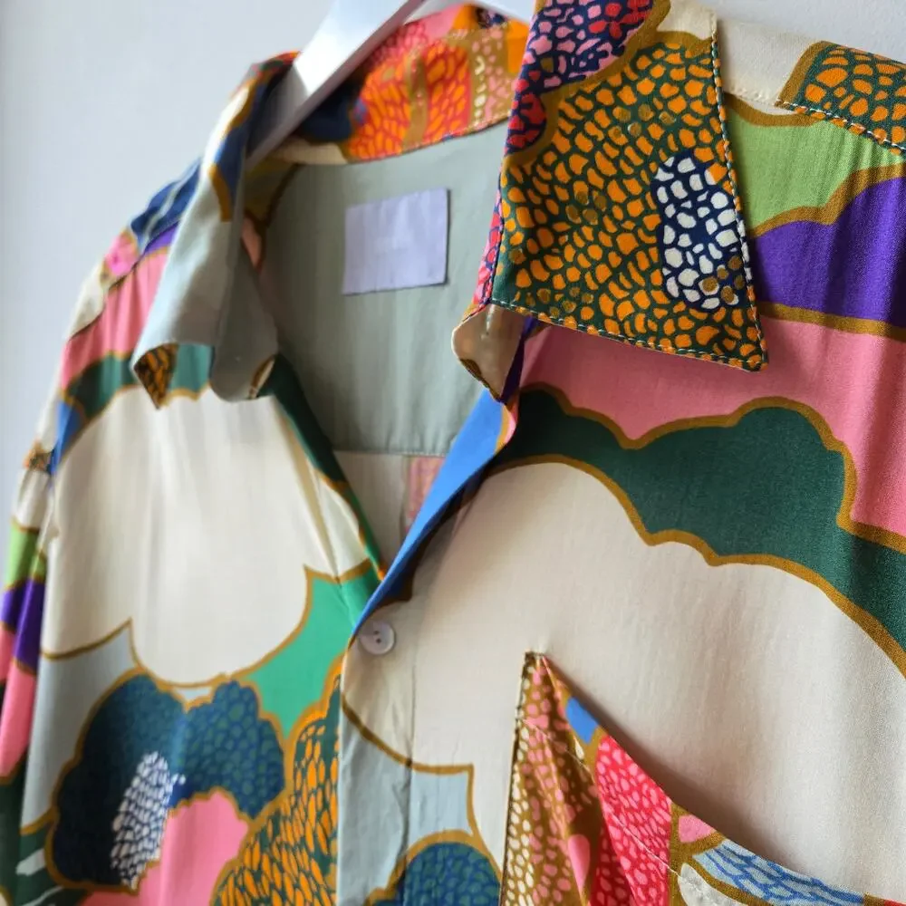 Bower Swimwear Liberty London Prospect Road Button Short Sleeve Top Women XL EUC - Picture 8 of 14